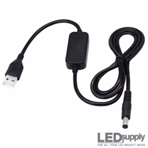 كابل عام 5V-to-12V USB Converter أسود بموصل أسطواني موجب الوسط