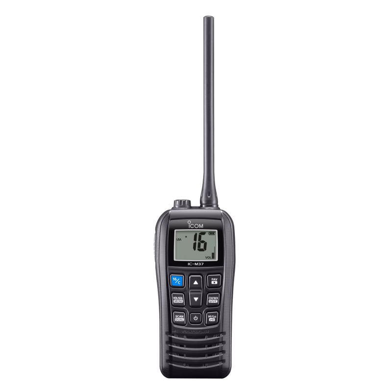 Icom IC-M37 – لاسلكي بحري VHF مقاوم للماء IP57 2 جهاز لاسلكي بحري Icom IC-M37 محمول بتصنيف حماية IP57