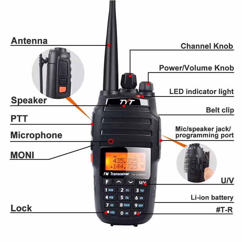 لاسلكي TYT UV-8000D ثنائي النطاق بقوة 10 واط 5 جهاز لاسلكي يدوي TYT TH-UV8000D ثنائي النطاق UHF/VHF بقدرة 10 وات